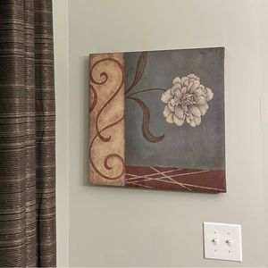 Brown-Blue Floral Canvas Painting 19.5” x 19.5” Jane Carroll